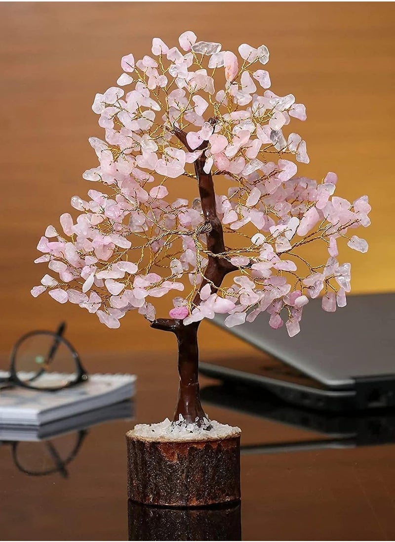 REBUY - Rose Quartz Stone Tree Crystal Gemstone Tree Chakra Healing Stone Tree by REBUY, 9 Inch, 300 Beads - Image 1