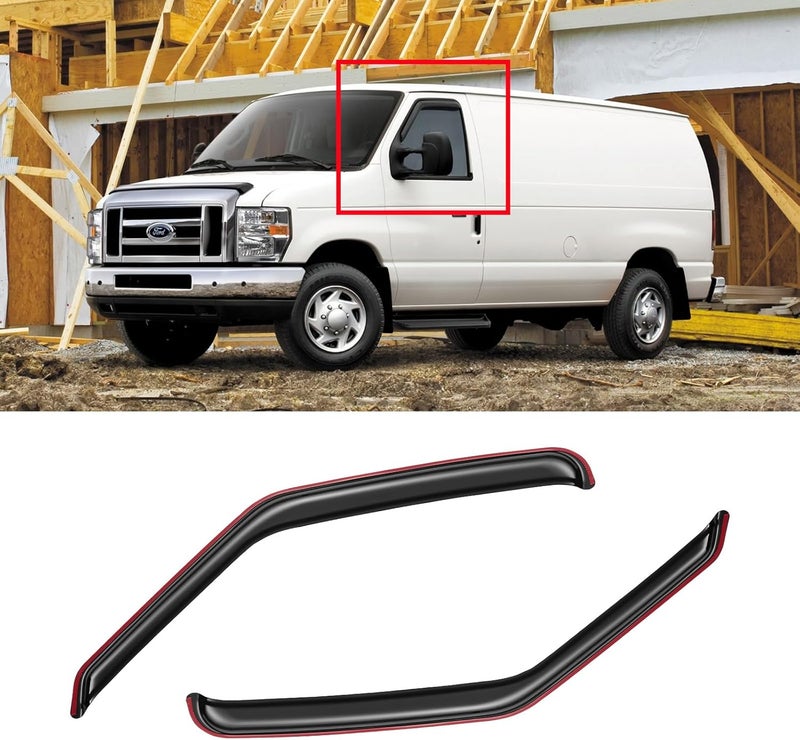 CMVT Auto Window Visors for 2007-2014 Ford E-Series Super Duty - Dark Smoke Rain Guards (2PCS) - Image 1