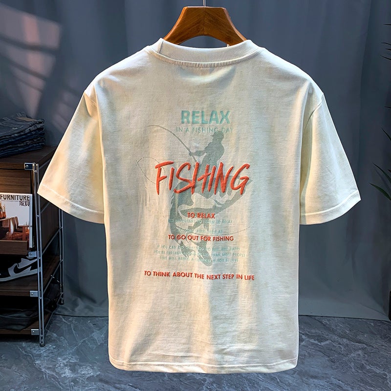 Short-Sleeved Men'S T-Shirt Shoulder Crewneck Loose Fashion Brand Casual Heavy Breathable Design Sense T-Shirt - Image 1