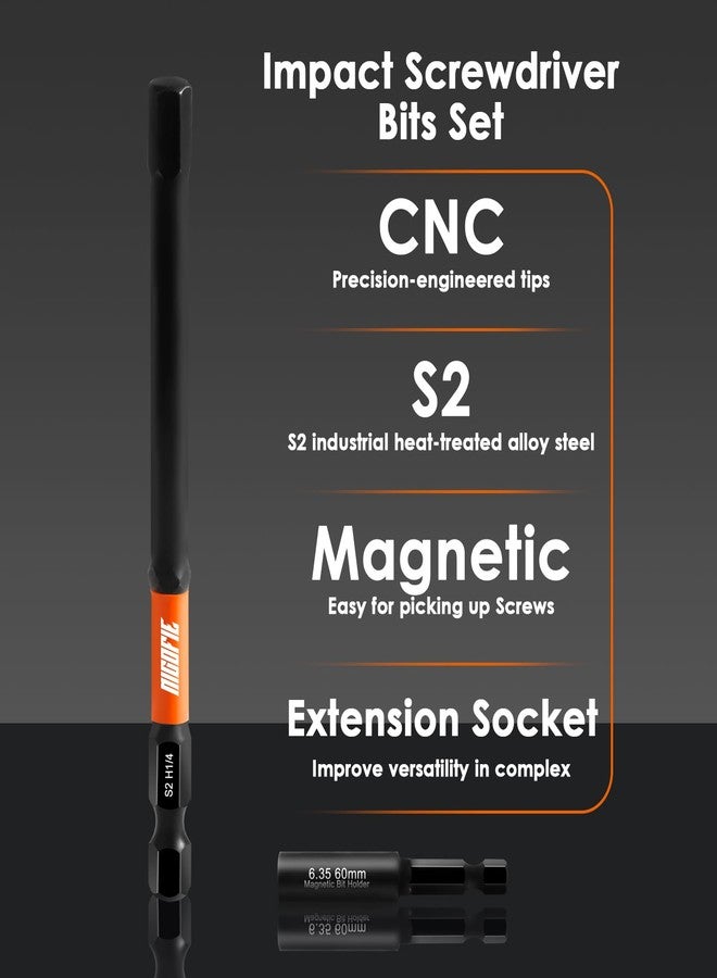 Nicofie Impact 4" Long Allen Wrench Drill Bit Set Hex Bit Set 20pcs (Metric&SAE), 1/4" Hex-Shank S2 Steel Hex Head, CNC Machined Tips with Magnetism, with Extension Socket and Storage Box - Image 3