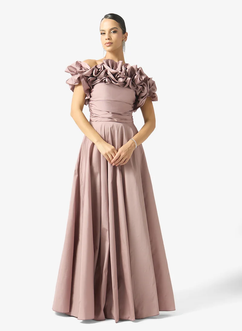 Ruffled Off Shoulder Evening Gown