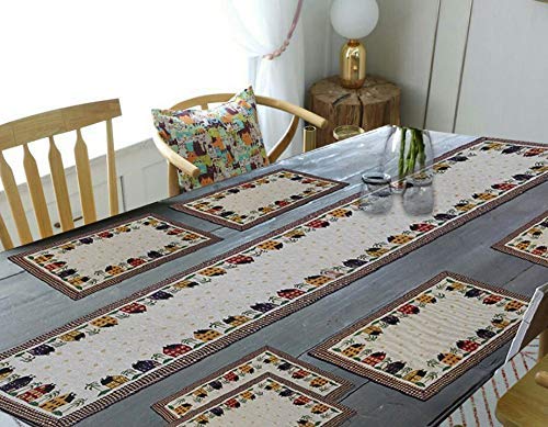 Home Decor Kart Home Decor Kart Export Quality Jacquard Cotton Hut Dining Table Mats with Runner 1 Runner and 6 Mats Mats 125 x 19 inch Table Runner 54 x 13 inch 5 Set of 7 Multicolour