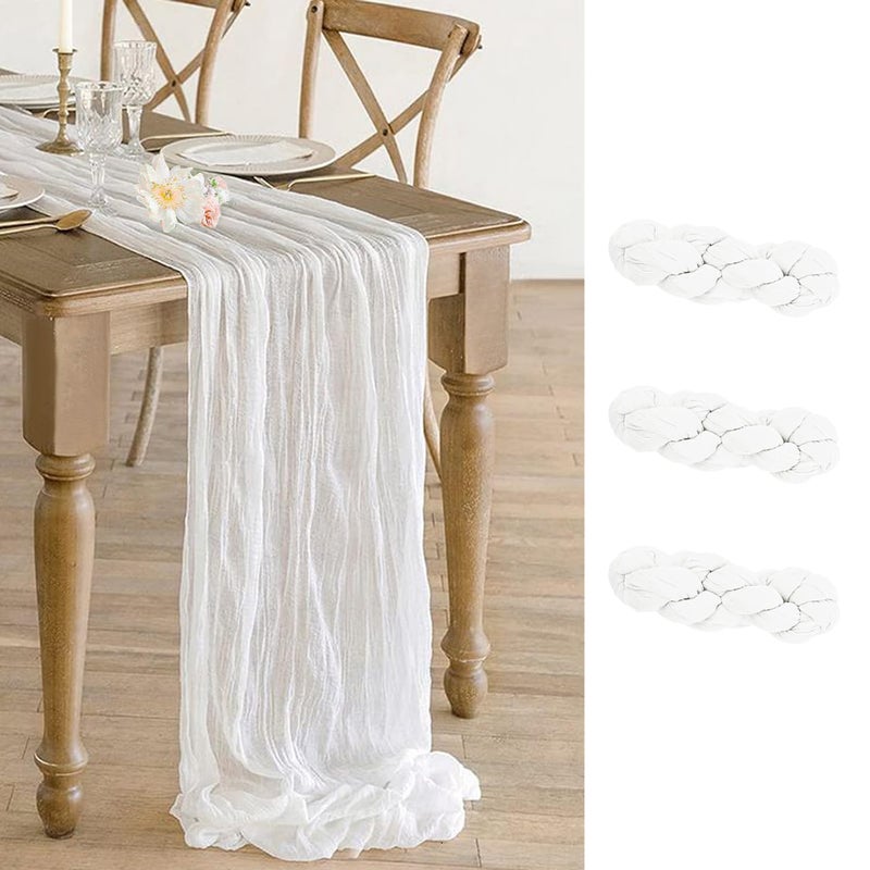 BLUETOP 3 Pack White Cheesecloth Table Runner - 10Ft Gauze Cheese Cloth Table Runner 35X120 Inch Long Romantic Sheer Table Cloth For Wedding Bridal Baby Shower Thanksgiving Christmas Decorations - Image 1
