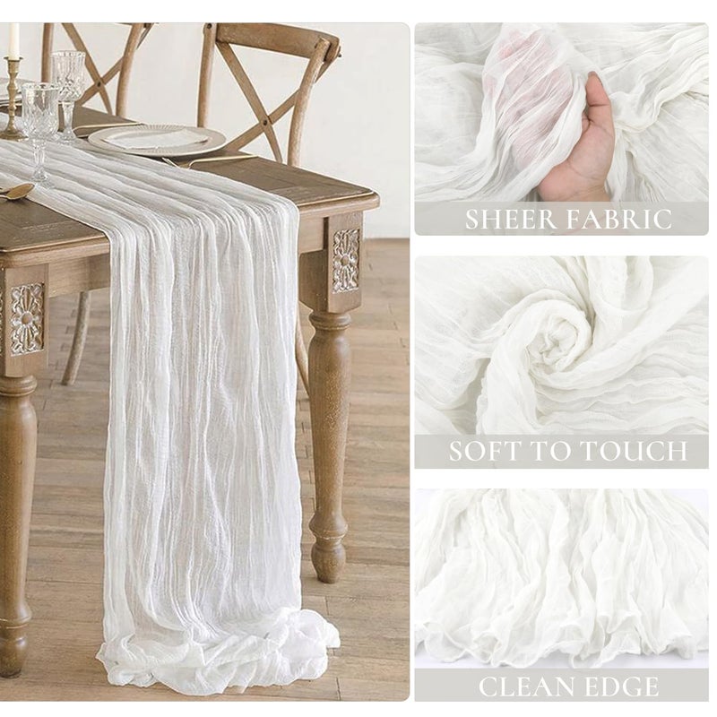 BLUETOP 3 Pack White Cheesecloth Table Runner - 10Ft Gauze Cheese Cloth Table Runner 35X120 Inch Long Romantic Sheer Table Cloth For Wedding Bridal Baby Shower Thanksgiving Christmas Decorations - Image 3