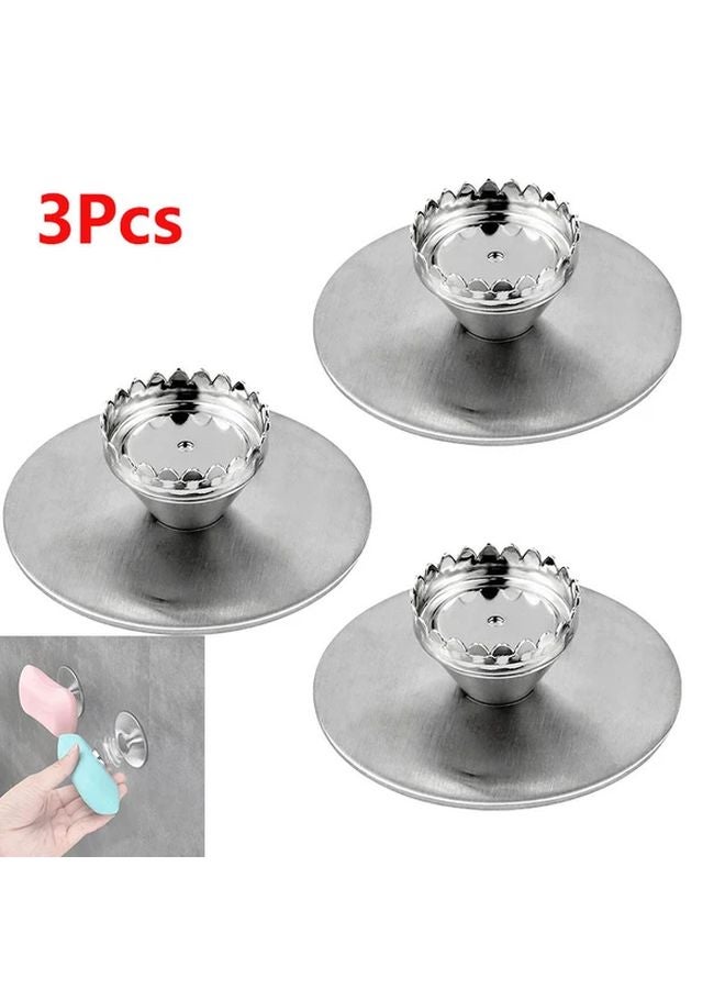 3 قطع حامل صابون مغناطيسي من الفولاذ المقاوم للصدأ مثبت على الحائط مع كؤوس شفط للحمام - Image 2