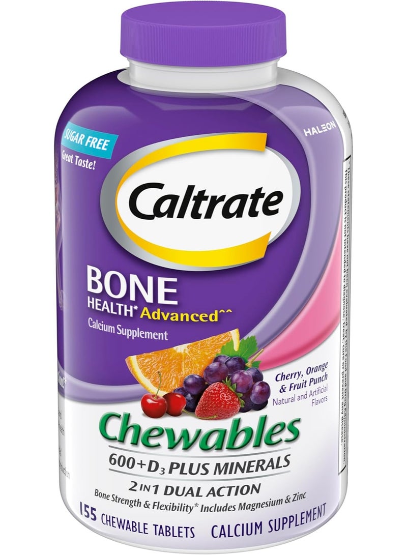 Caltrate Chewables 600 Plus D3 Plus Minerals Calcium Vitamin D Supplement, Cherry, Orange And Fruit Punch - 155 Count - Image 1