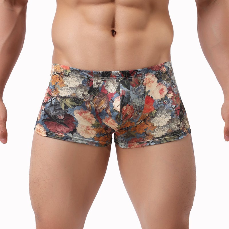 Men's Breathable Low-Rise Boxer Briefs with Floral Print - Image 1