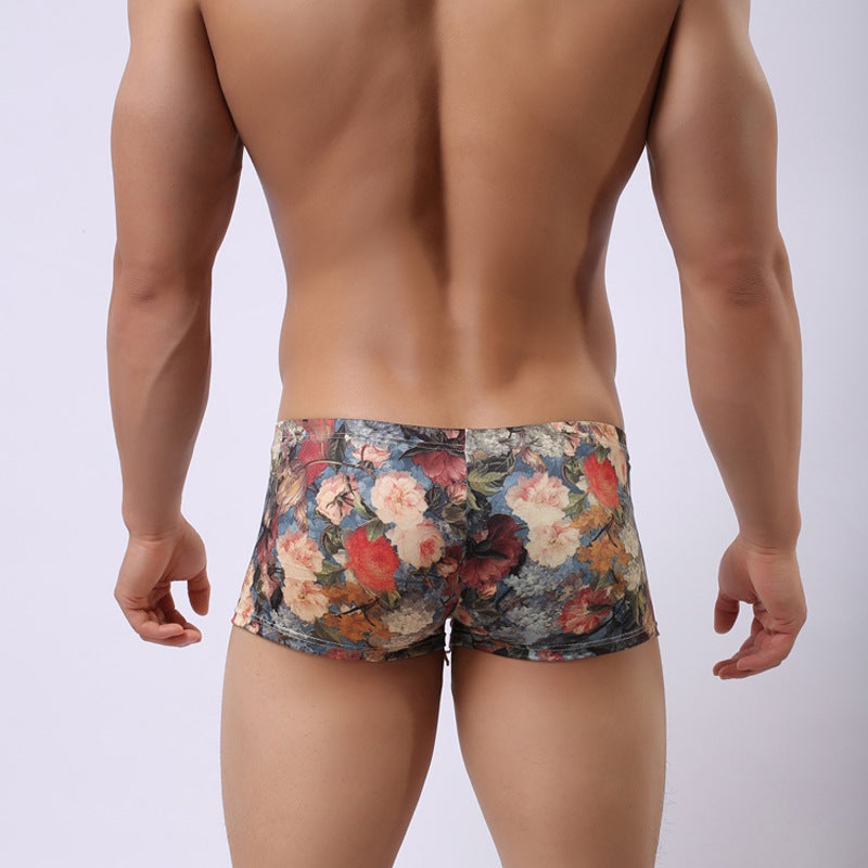 Men's Breathable Low-Rise Boxer Briefs with Floral Print - Image 3