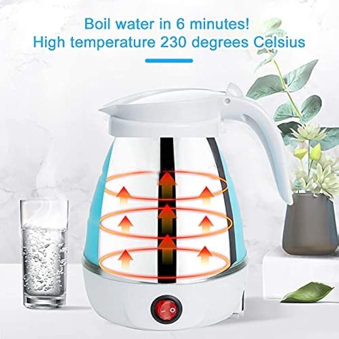 WingFly Portable Folding Electric Kettle Fast Boiling Foldable Electric Kettle For Travel Food Grade Silicone Boil Dry Protection Electric Kettle With Separable Power Cord For Hiking Camping And Indoor Blue - Image 5