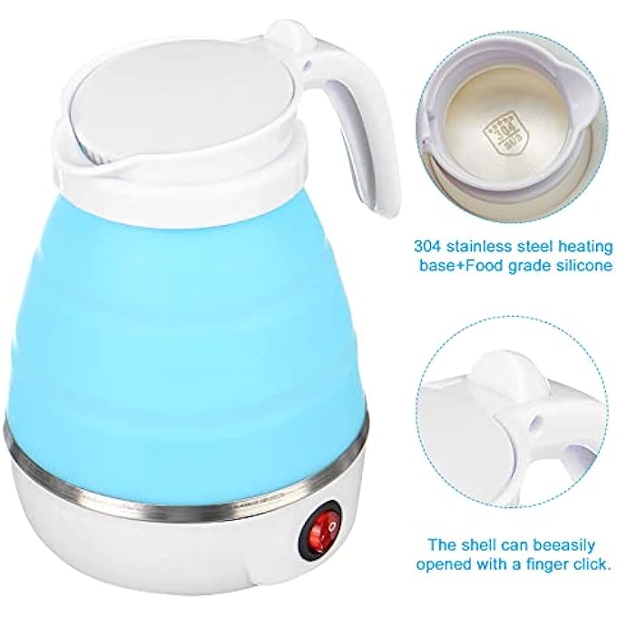 WingFly Portable Folding Electric Kettle Fast Boiling Foldable Electric Kettle For Travel Food Grade Silicone Boil Dry Protection Electric Kettle With Separable Power Cord For Hiking Camping And Indoor Blue - Image 4
