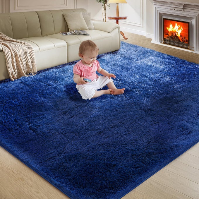ULTRA SOFT RUG FOR LIVING ROOM 5X8 FLUFFY SHAG AREA RUG FOR BEDROOM MODERN SHAGGY CARPETS FUZZY RUG FOR TEENS DORM NURSERY HOME DECOR AESTHETIC UPGRADE ANTISKID DURABLE BLUE