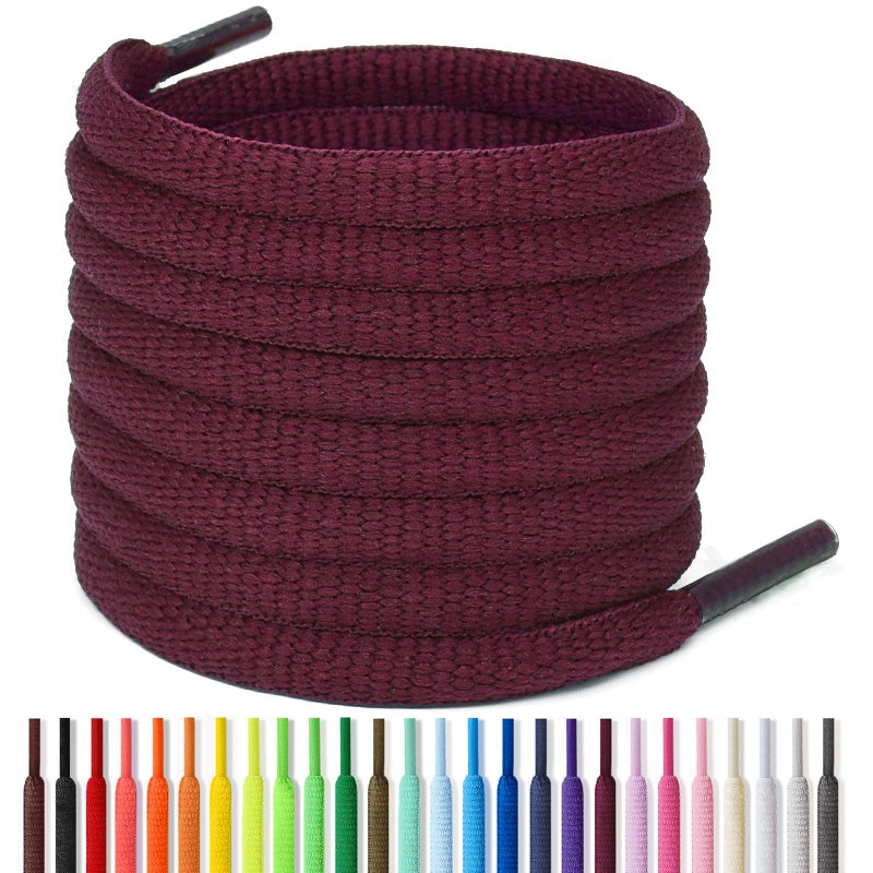 Handshop Half Round Shoelaces 1/4" - Oval Shoe Laces Replacements For Sneakers and Athletic Shoes Sports Burgundy 45.3 inch (115cm) - Image 1