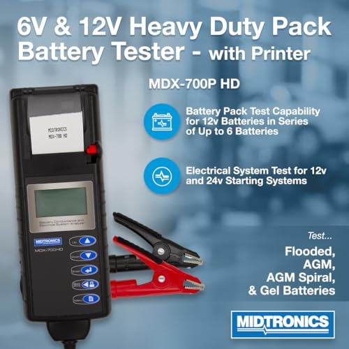Midtronics ميدترونيكس - محلل بطارية ونظام كهربائي ثقيل 6 فولت و 12 فولت مع طابعة - MDX 700P HD - اختبار حزمة ثقيلة لتطبيقات الأسطول من 12 فولت إلى 24 فولت - Image 2