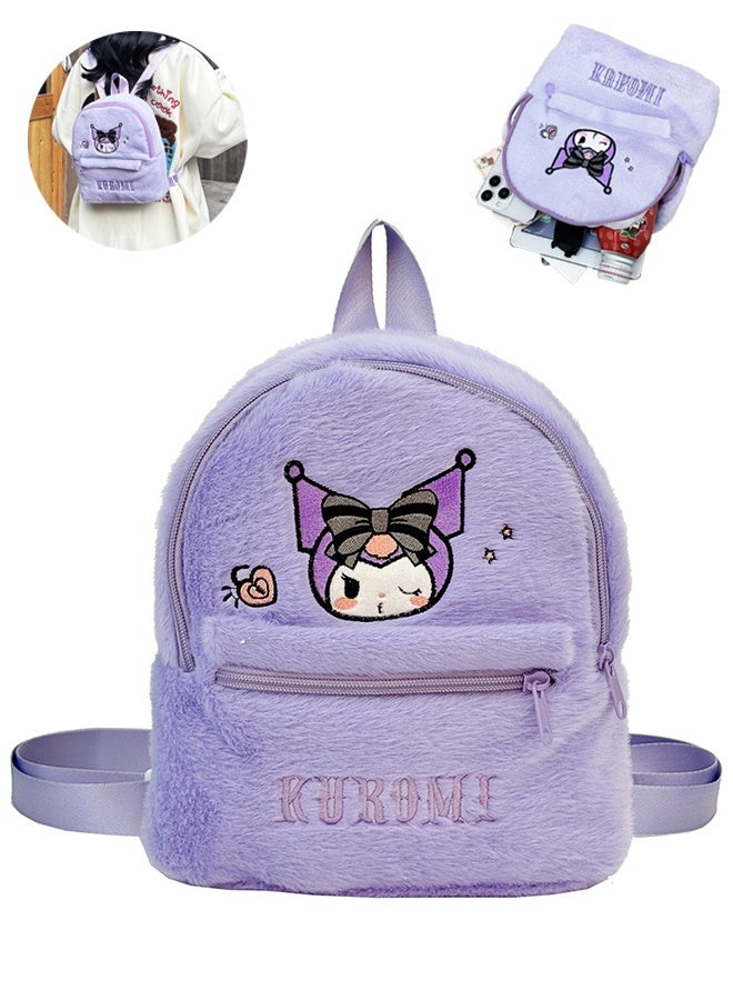 Sanrio Cute Plush Backpack, Mini Cartoon Double Strap Shoulder Bag, Soft Fluffy Casual Backpack for Women, Best Gifts for Her - Image 1
