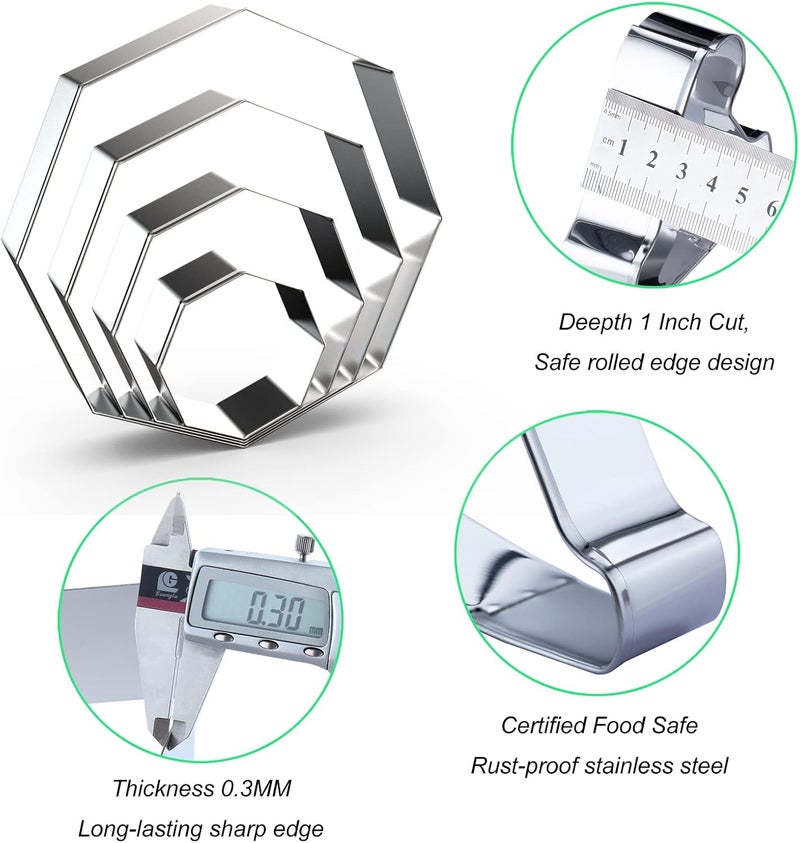QAAQS Octagon Cookie Cutter Set for Baking - 5 Inch, 4 Inch, 3 Inch, 2 Inch - Geometric Polygon Frame Plaque Cookie Cutters Shapes Molds - Stainless Steel - Image 3