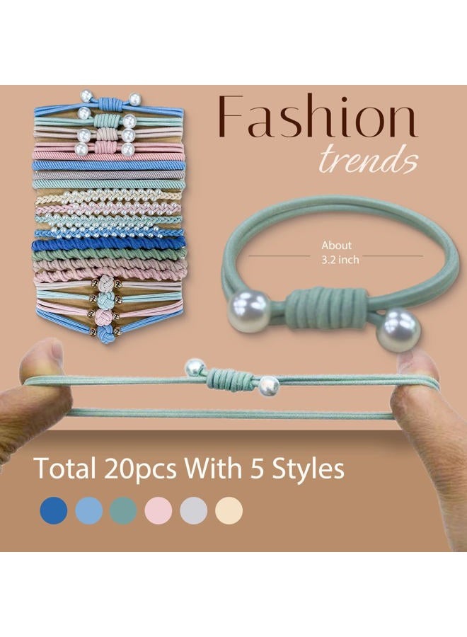 TENGYES Hair Ties for Women Girls, 20 Pcs Boho Dual-Use Bracelets and Hair Tie for Thick Hair/Pony Tails, No Damage No Crease Elastics Hair Rubber Bands Ponytail Holders (Adorable)  - Image 2
