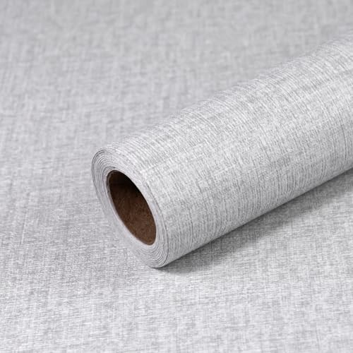 Qianglive Grey Grasscloth Peel and Stick Wallpaper 157x393 Modern Textured Contact Paper Faux Linen Removable Self Adhesive Vinyl Wallpaper for Bedroom Kitchen Cabinets - Image 1