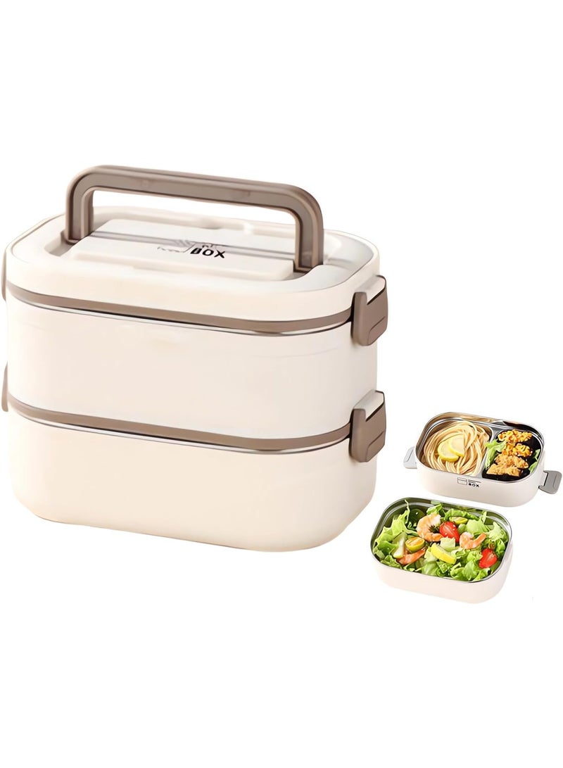 HI-FINE Bento Lunch Box For Kids Adult,Portable Insulated tiffin box Set, 1-3 Tier Stackable Stainless Steel Bento Boxes,Leakproof Food Container (2-Tier)  - Image 1