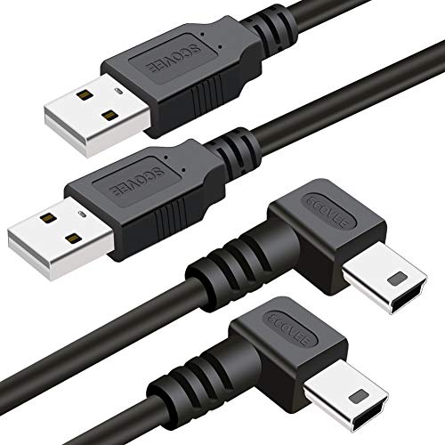 SCOVEE Mini USB Cable 90 Degree 2Pack 6ft for Garmin Nuvi for Canon PowerShot/Rebel/EOS/DSLR/ELPH,Dash Cam,SatNav,Camcorders,Car,Camera USB Cable Right Angle Mini-B Charger Cord Data Sync Charging Adapter - Image 1