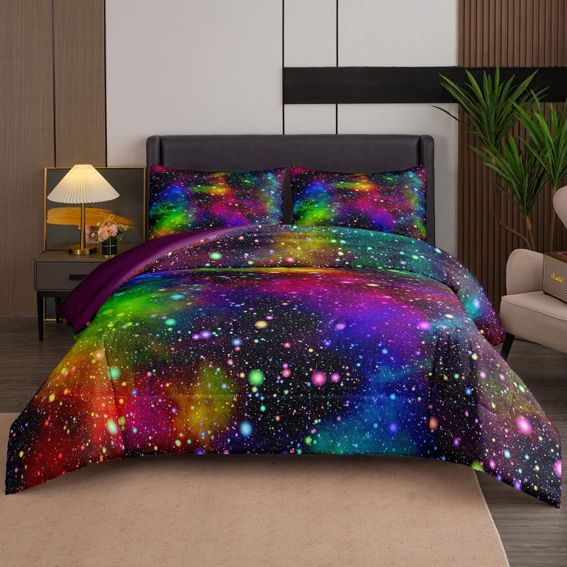 Tailor Shop Tailor Shop Galaxy Comforter Set Colorful Outer Space Rainbow Bedding Set Full for Girls Boys Kids Bedroom Decoration  includes 1 Comforter 2 Pillowcases 