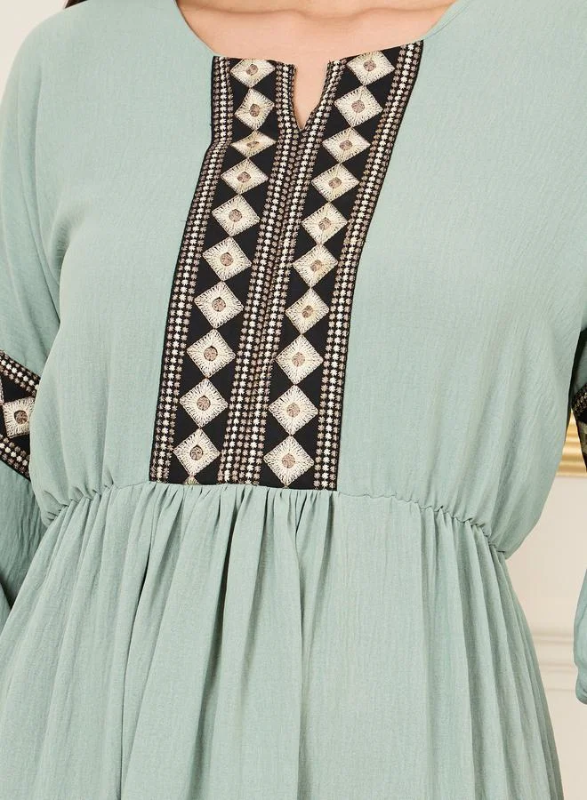 Styli Tiered Embroidered Dress