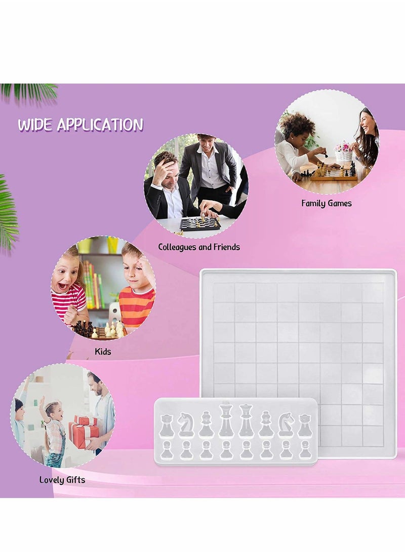 Chess Silicone Mold Set, Includes Board Epoxy Resin Casting Mould and 2 Pcs 3D Pieces Molds for DIY Crafts Making, Family Games