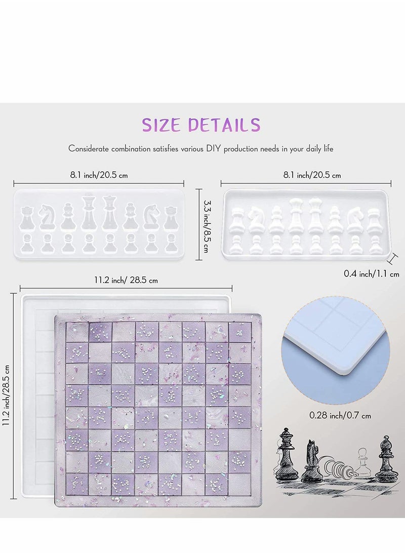 Chess Silicone Mold Set, Includes Board Epoxy Resin Casting Mould and 2 Pcs 3D Pieces Molds for DIY Crafts Making, Family Games