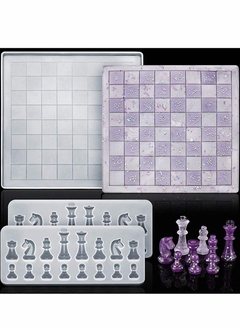 Chess Silicone Mold Set, Includes Board Epoxy Resin Casting Mould and 2 Pcs 3D Pieces Molds for DIY Crafts Making, Family Games