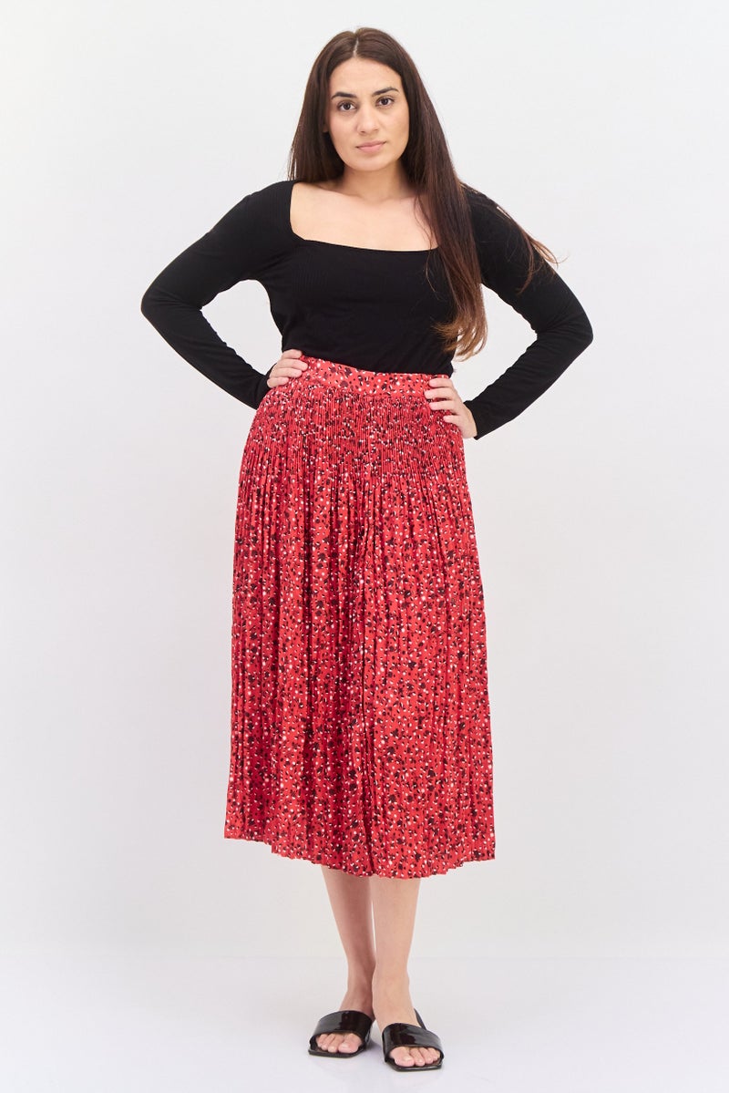 Scotch & Soda Women Pleated Midi Skirt, Red - Image 4