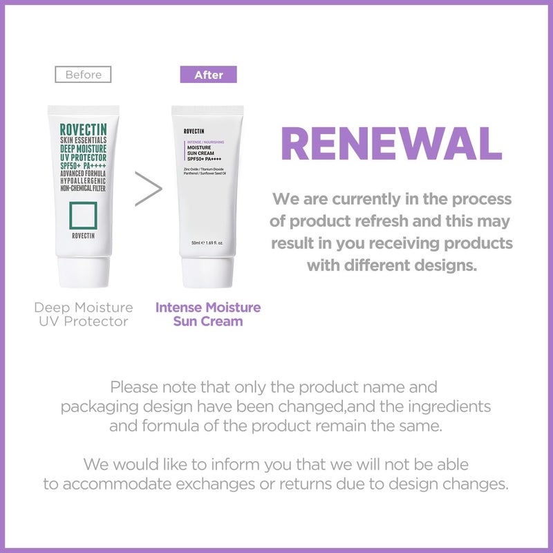 Rovectin Skin Essentials Deep Moisture UV Protector SPF50 PA 50ml Cream Korean Skin Care Product For Women Men - Image 2