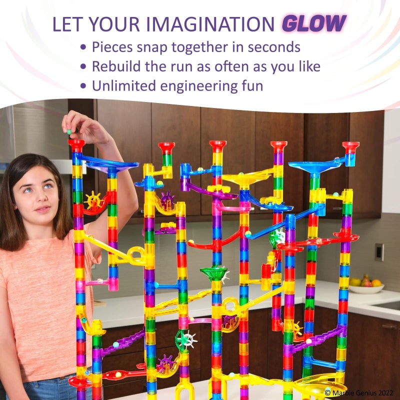 Marble Genius 300 pcs Glow Marble Run Track Race Extreme Set for Kids Age 4+, Glow in The Dark, STEM Educational Building Block, Color Instruction Manual, Christmas & Thanskgiving Gifts for Kids - Image 4