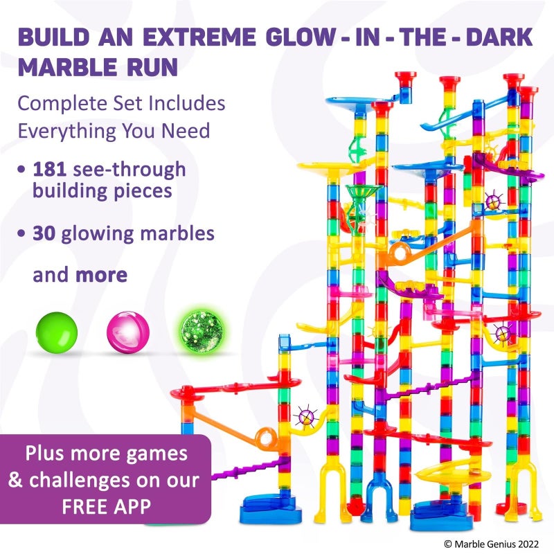 Marble Genius 300 pcs Glow Marble Run Track Race Extreme Set for Kids Age 4+, Glow in The Dark, STEM Educational Building Block, Color Instruction Manual, Christmas & Thanskgiving Gifts for Kids - Image 3