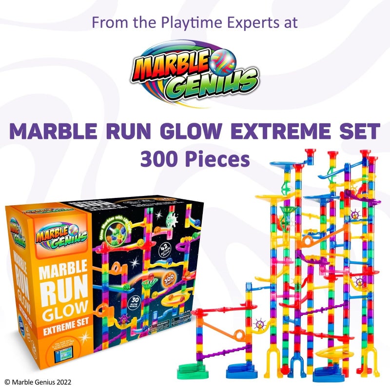 Marble Genius 300 pcs Glow Marble Run Track Race Extreme Set for Kids Age 4+, Glow in The Dark, STEM Educational Building Block, Color Instruction Manual, Christmas & Thanskgiving Gifts for Kids - Image 2