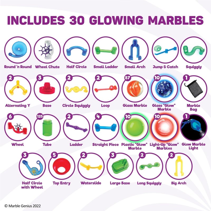 Marble Genius 300 pcs Glow Marble Run Track Race Extreme Set for Kids Age 4+, Glow in The Dark, STEM Educational Building Block, Color Instruction Manual, Christmas & Thanskgiving Gifts for Kids - Image 5