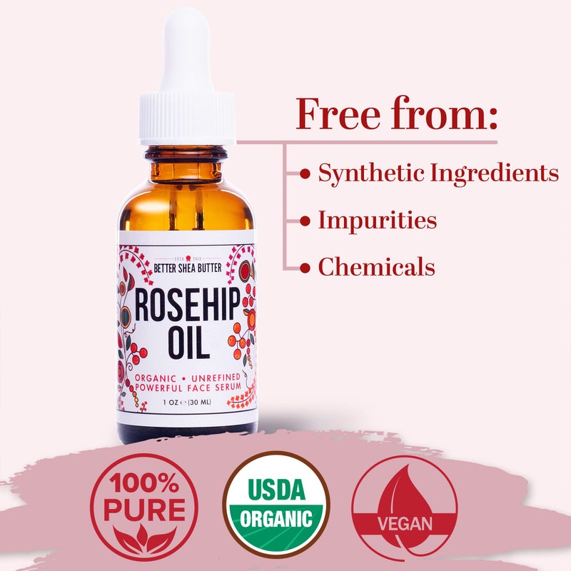 Better Shea Butter Organic Rosehip Oil | Rose hip oil for Face | Face Oil for Gua Sha Massage | Cold Pressed, 100% Pure | 1 oz - Image 2