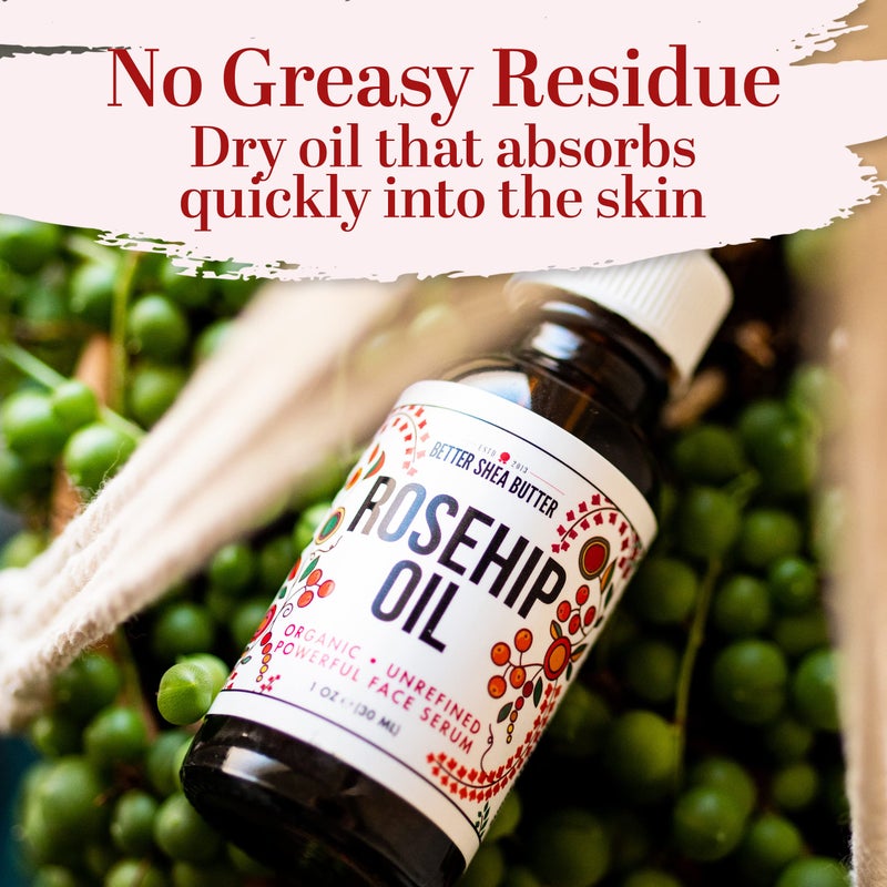 Better Shea Butter Organic Rosehip Oil | Rose hip oil for Face | Face Oil for Gua Sha Massage | Cold Pressed, 100% Pure | 1 oz - Image 4