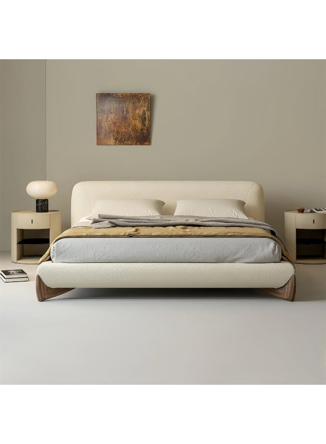 LUXURY LUXE Luxury Luxe Fleece Fabric Bed Frame with Upholstered Headboard - Solid Wood Structure, No Assembly Needed - Beige (W120xL200 to W200xL200 cm) (180 x 200 cm With Euro Pillow Top Mattress)  - Image 1