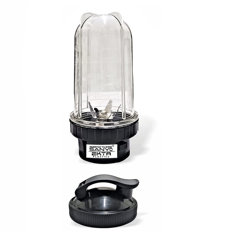 MasterClass Sanyo Big Bullet Jar for Mixer Grinder 530 ML with Gym Sipper Cap ABS Transparent Plastic Mixer Juicer Jar Black - Image 1
