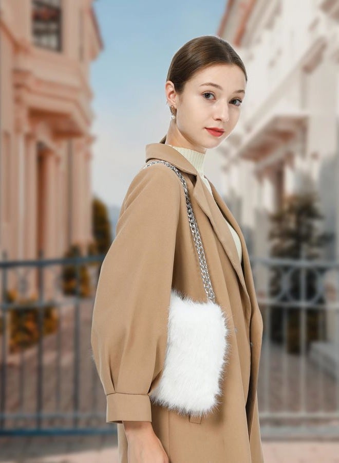 LA CARRIE Faux Fur Crossbody Bags for Women Shoulder Bag Purse Handbags Shoulder Strap(White) - Image 2