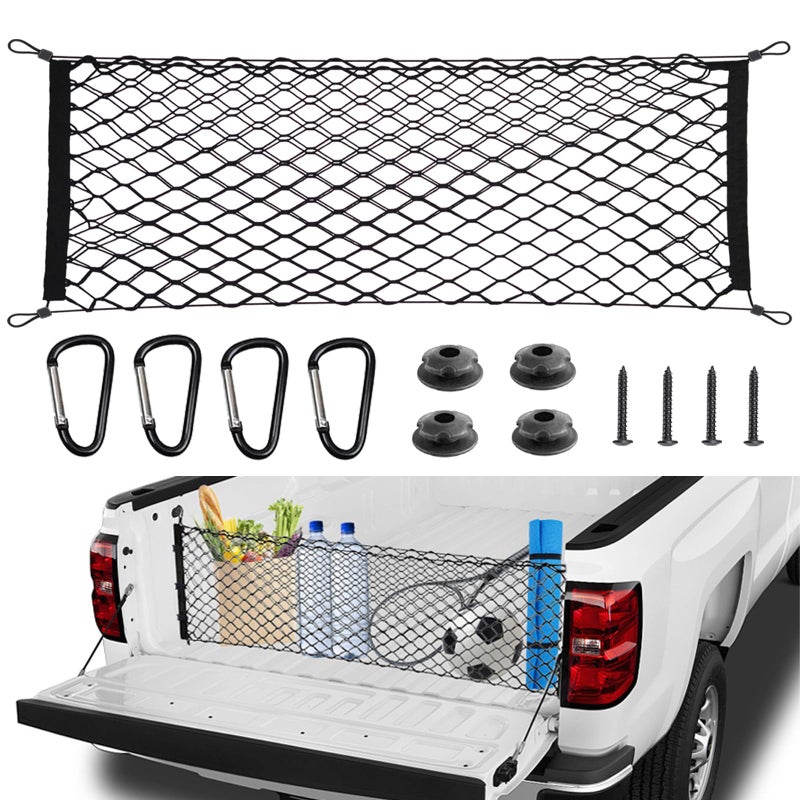 BAILALIBO Cargo Net for Pickup Truck Bed Adjustable Accessories for Storage Secure Nets Stretchable Tailgate Net with Hook Compatible for Chevy Silverado Ford LTZ WT LS F150 F250 50x18 Inch