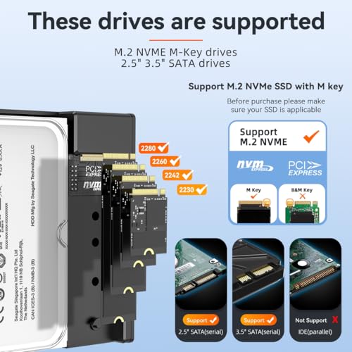 MAIWO USB C M.2 NVMe SSD Enclosure to 3.5'' 2.5'' SATA Enclosure with Offline Clone, USB 3.2 GEN 2 10Gbps Dual Bay External Hard Drive Enclosure Duplicator Standalone Cloner - Image 2