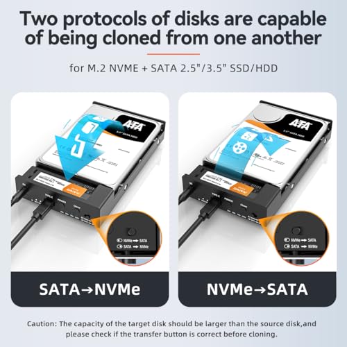 MAIWO USB C M.2 NVMe SSD Enclosure to 3.5'' 2.5'' SATA Enclosure with Offline Clone, USB 3.2 GEN 2 10Gbps Dual Bay External Hard Drive Enclosure Duplicator Standalone Cloner - Image 4