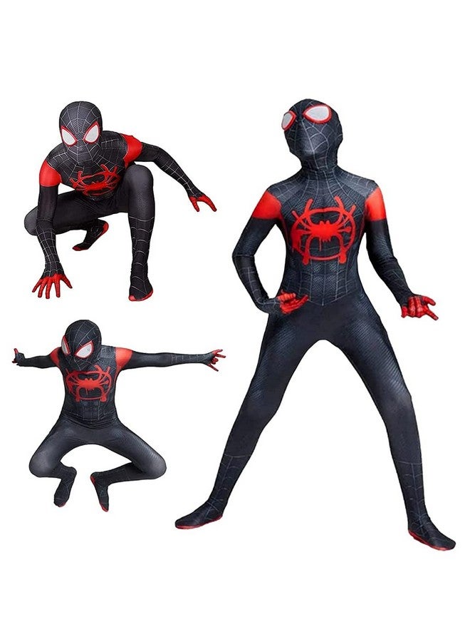 Fancyku ® Miles Morales Spiderman Costume For Kids, Superhero Black Spider Man Suit, Silk-Feel Fabric Fancy Jumpsuit & Mask Set For Boys Gift Halloween Cosplay, Size Xxl - Image 4