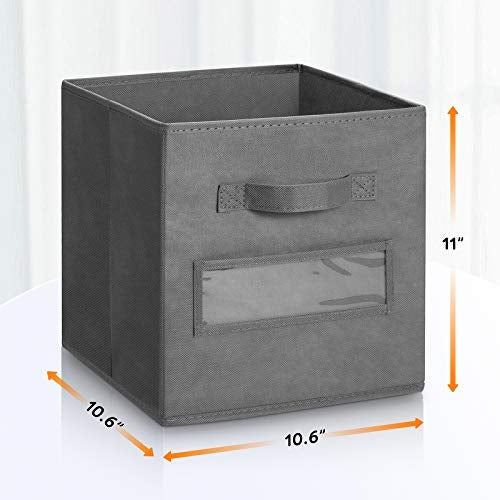 artsdi 11 Inch Storage Cube,Storage bin (Set of 10) Foldable Fabric Cube Storage Bins with 10 Labels Window Cards & a Pen,Baskets Containers for Shelves,Closet Organizers Box for Home & Office,Gray - Image 3