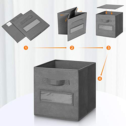 artsdi 11 Inch Storage Cube,Storage bin (Set of 10) Foldable Fabric Cube Storage Bins with 10 Labels Window Cards & a Pen,Baskets Containers for Shelves,Closet Organizers Box for Home & Office,Gray - Image 4