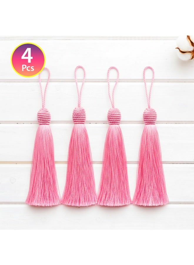 حبيبي بارتي مجموعة من 4 شرابات وردية، 14 سم، شرابات زخرفية يدوية الصنع مع حلقة تعليق، مثالية للفواصل المرجعية، وديكور المنزل، وقبعات التخرج، وصنع المجوهرات. - Image 1