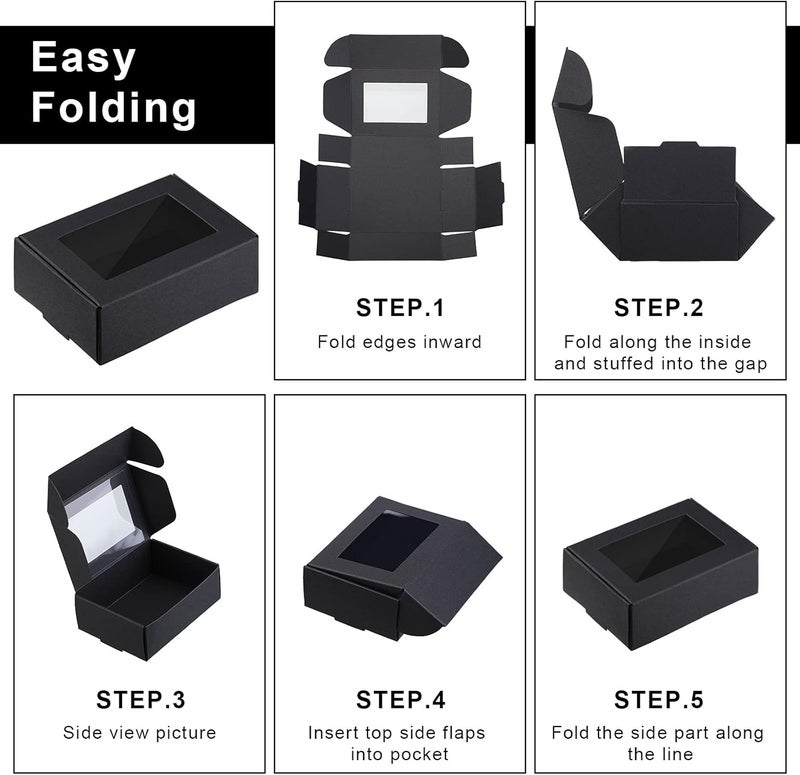 klarako 30 Pieces Mini Kraft Paper Box with Window Soap Packaging Boxes Present Packaging Box Treat Box for Homemade Soap Favor Treat Bakery Candy (Black, 3.5 x 2.4 x 1.2 Inch) - Image 3