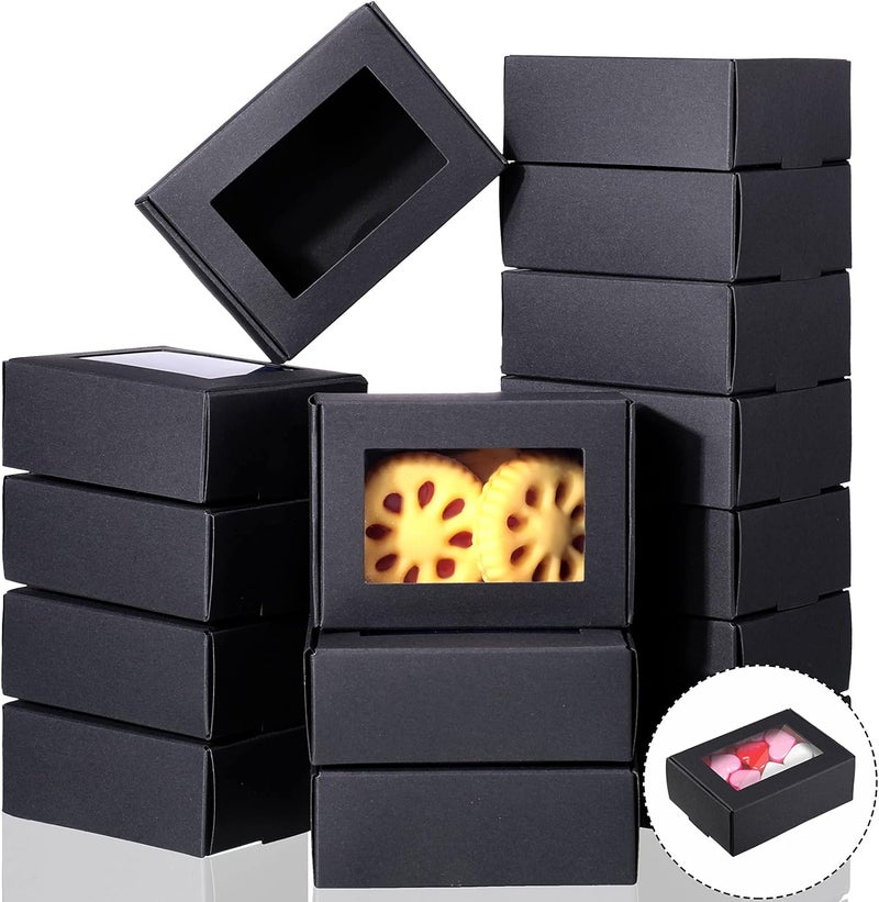klarako 30 Pieces Mini Kraft Paper Box with Window Soap Packaging Boxes Present Packaging Box Treat Box for Homemade Soap Favor Treat Bakery Candy (Black, 3.5 x 2.4 x 1.2 Inch) - Image 1