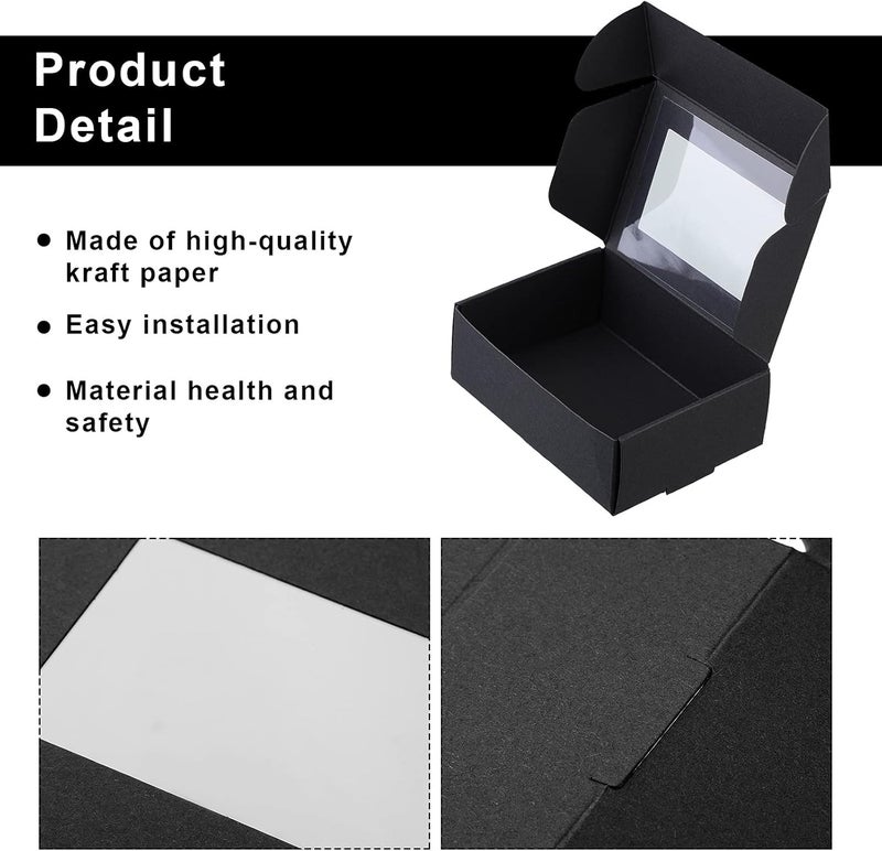 klarako 30 Pieces Mini Kraft Paper Box with Window Soap Packaging Boxes Present Packaging Box Treat Box for Homemade Soap Favor Treat Bakery Candy (Black, 3.5 x 2.4 x 1.2 Inch) - Image 4