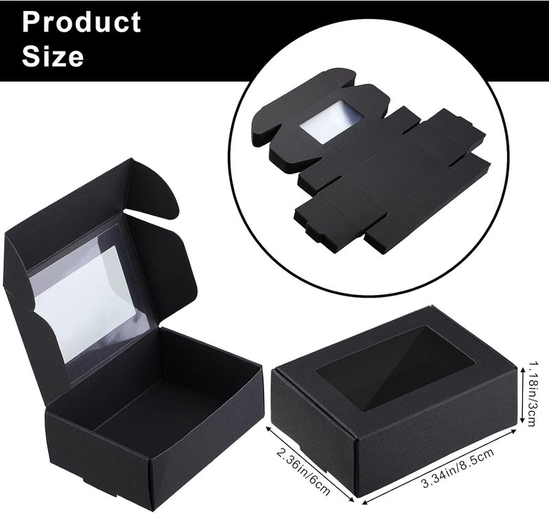 klarako 30 Pieces Mini Kraft Paper Box with Window Soap Packaging Boxes Present Packaging Box Treat Box for Homemade Soap Favor Treat Bakery Candy (Black, 3.5 x 2.4 x 1.2 Inch) - Image 2